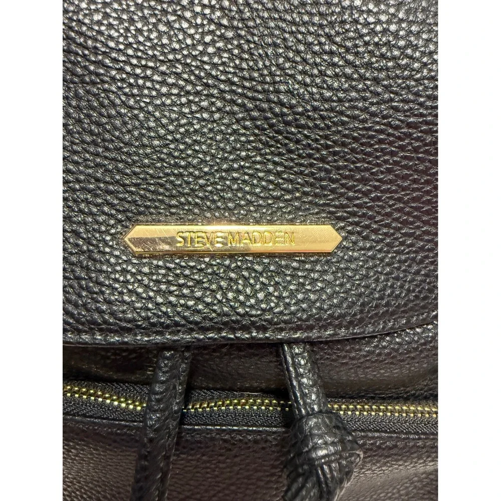 Steve Madden Mini Backpack Women Small Black Pebbled Faux Leather Gold Hardware